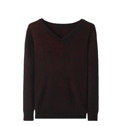 Men's Cashmere Sweater V-Neck Pullover Knitted Sweaters Solid Long Sleeve Classic Warm Jumper Black red L