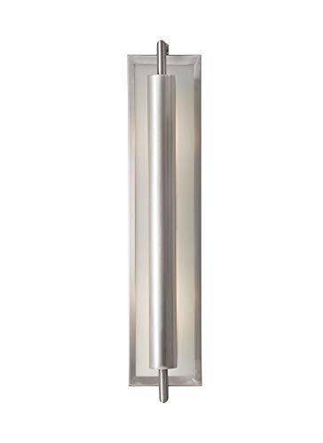 Image of Feiss WB1452BS Mila Mirrored Glass Wall Vanity Bath Sconce Lighting, Satin Nickel, 2-Light (5 inchW x 24 inchH) 80watts