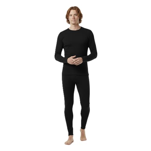 BestSale247 Herren Merino Wolle Thermo Unterwäsche Set (Hemd + Hose) warmes Winter Skiunterwäsche Merinowolle (Schwarz, M)