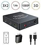 3 Port HDMI Switch, 2 Port HDMI Splitter, HDMI Switch Splitter, HDMI Switcher with Remote, HDMI Splitter with Remote, HDMI Port, HDMI Switch Splitter Support 4k, 3D, HDMI 1.4v (3 IN 2 OUT HDMI Switch)
