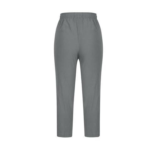 Image of ABABC Linen Capri Pants for Women Casual Straight Wide Leg Capri Pant Loose Lightweight Drawstring Beach Cropped Trousers