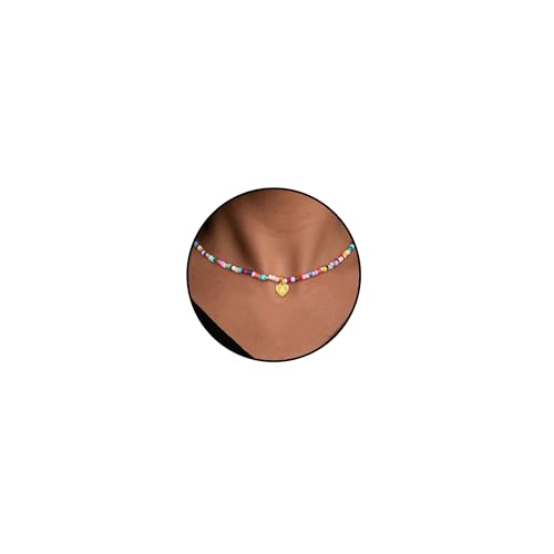 Esmoly Bunt Perlenkette Damen Handgefertigt Boho Kette mit Buchstaben A-Z Geschenke für Frauen Mädchen 14+2 Inches (Gold A)