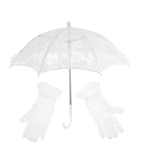 Sombrilla de encaje blanco con guantes cortos para boda SOIMISS