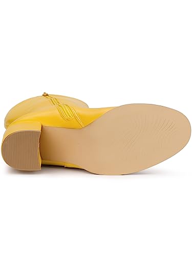 Allegra K Allegra K Women's Round Toe Block Heels Yellow Knee High Boots - 8.5 M US