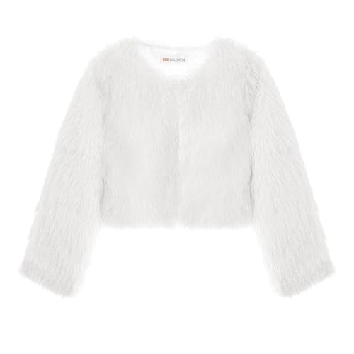 BOLEROSE Girls Cozy Faux Fur Childrens Kids Bolero Shrug Jacket Coat (White Sparkle 3-4 Years)