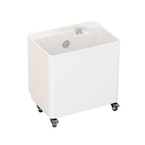 Fregadero Utili independiente versátil con ruedas giratorias y drenaje OneTouch, ideal para uso doméstico y comercial como lavabo de lavandería o fregadero de cocina (blanco)