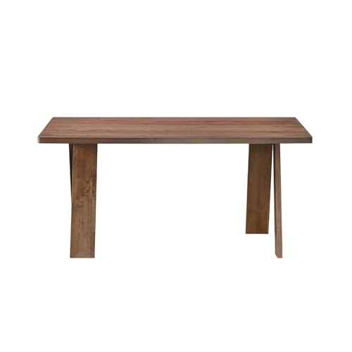 Image of Acanva Farmhouse Rectangular Dining Table for 6 People, Modern Mid-Century Walnut Kitchen Dinner Tables Furniture, Walnut