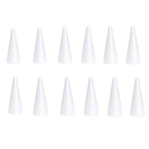 Wensmy 12 cones de espuma de poliestireno de 11 cm em forma de cone branco para artesanato, decoração de árvore de Natal, arranjos florais para festas de Natal (12 peças de 11 cm)
