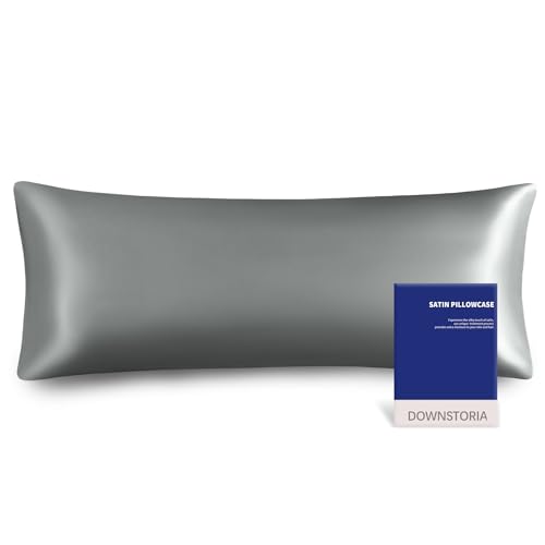 DOWNSTORIA Satin Body Pillow Cover Similar to Silk Body Pillow Pillowcase 1 Pack Smooth and Cooling Gray Silky Envelope Closure Large Long Pillow Cases Gifts for Women Men(20x54 Inches Grey)