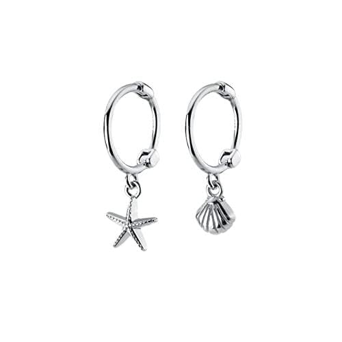 Pendientes Pendientes de mujer Plata de ley Pendientes de aro asimétricos de concha de estrella de mar dulce y linda Pendientes de joyería marina for mujer for mujer