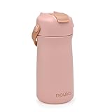 noüka Kids Water Bottle with Silicone Spout and Silicone Straw | Insulated Stainless Steel | BPA-Free | Soft Blush | 12 Oz
