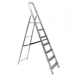 KP Escalera de Tijera Plegable Marca Española Escalera de Aluminio con Gancho de Pared Multiusos Antideslizante Ligera y Resistente Escalera Doméstica Fácil Transporte (7 peldaños)