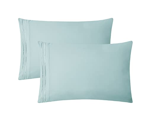 Clara Clark Pillow Cases King - Ultra Soft Pillow Cover, Lightweight Microfiber Pillow Cases Set of 2 - Envelope Closure Pillowcases, Light Blue Aqua.