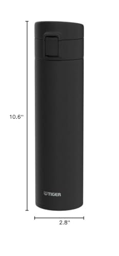 TIGER MKA-K060KK Water Bottle, 13.6 fl oz (600 ml), One-Touch, Lightweight, Stainless Steel Bottle, Vacuum Insulated, Hot and Cold Retention, Black