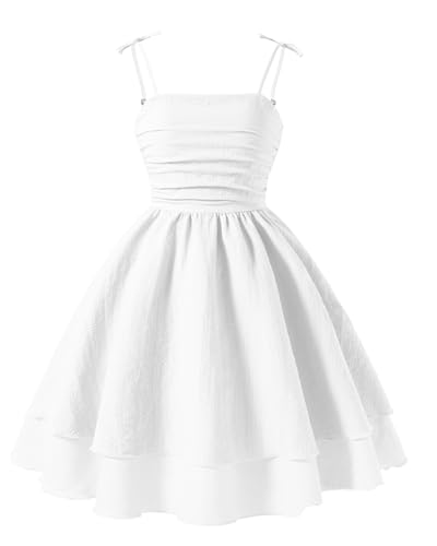 Happy Cherry Girls Dresses Summer Cute Clothes for Teens Casual Spaghetti Strap Swing Smocked A Line Beach Sundress 8-12Y