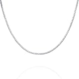 PAVOI Italian Solid 925 Sterling Silver, 22K Gold Plated, 0.6mm Italian Diamond-Cut Square Box Chain Necklace for Men and Women, MADE IN ITALY (20, White Gold)