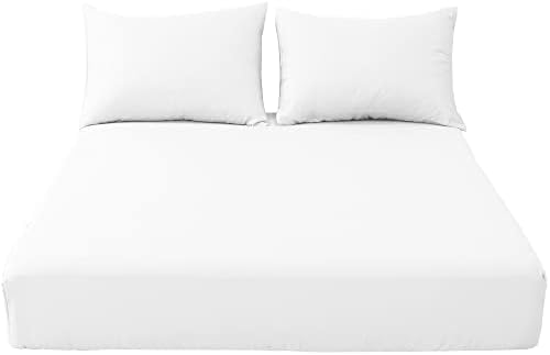 POSH WAVE 3 Piece Easy-care 1 Fitted Sheet 40CM/16 Extra Deep with Elasticated Corners and 2 Matching Housewife Pillowcase (WHITE, 4FT / SMALL DOUBLE)