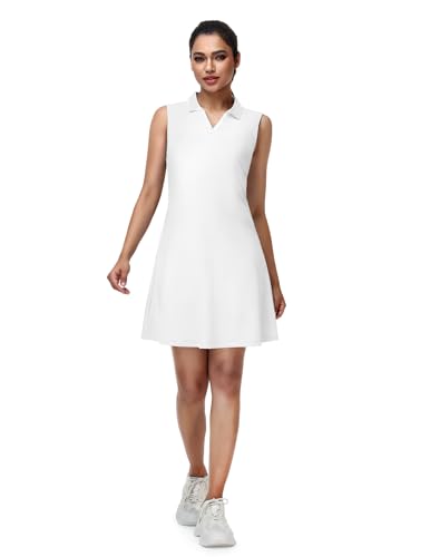 Image of MIER Golf Dresses for Women V Neck Sleeveless Dress with Zip Pocket | For Tennis Pickleball Travel Casual, Soft Breathable, 4-Way Stretch Light Flowy, Ribbed Collar, Reflective Logo, Wrinkle Free