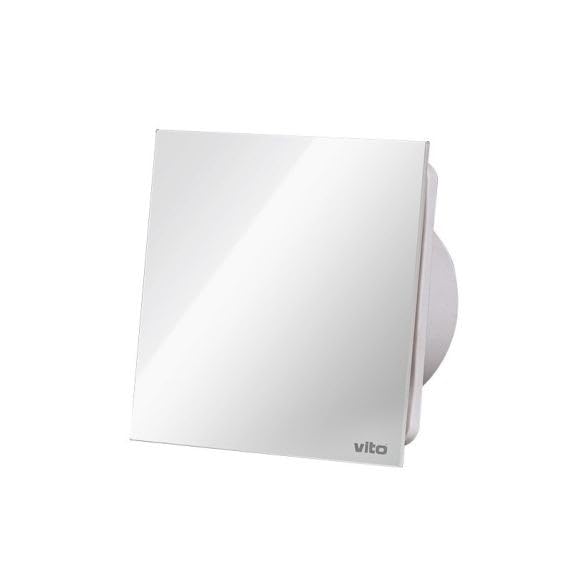 Aspiratore da Bagno Design con Frontale in Vetro Bianco – Diametro 120 mm – 15W – Silenzioso e Potente