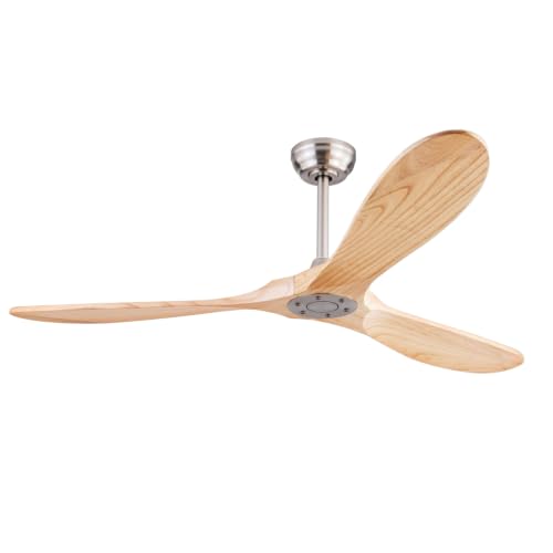 Image of QUTWOB 60 inch 3-Blade Wood Ceiling Fan No Light with Remote, Indoor Outdoor