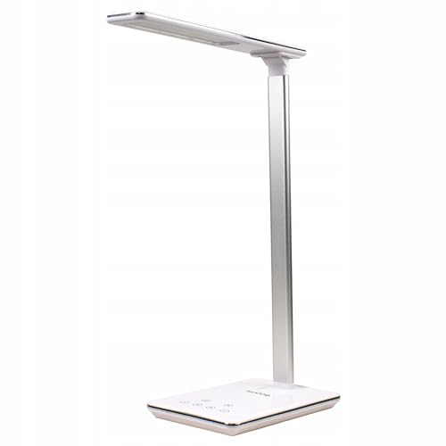 Huslog Lampe de Bureau LED Dimmable, 5 Luminosités & 3 Températures, Protection des Yeux, Contrôle Tactile, Minuterie, Chargeur Induction, Bras Flexible, Économie d’Énergie, Blanche