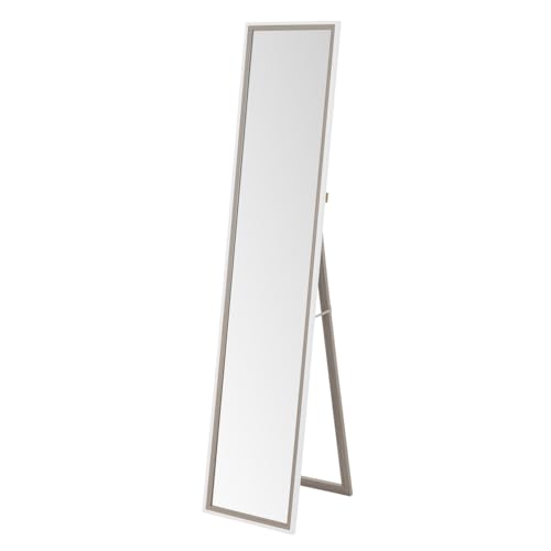 LOLAhome Espejo De Pie Cuerpo Entero Blanco Y Gris | Espejo Grande Suelo Habitación Dormitorio o Vestidor 154 Cm | Espejo Decorativo con Marco De Madera