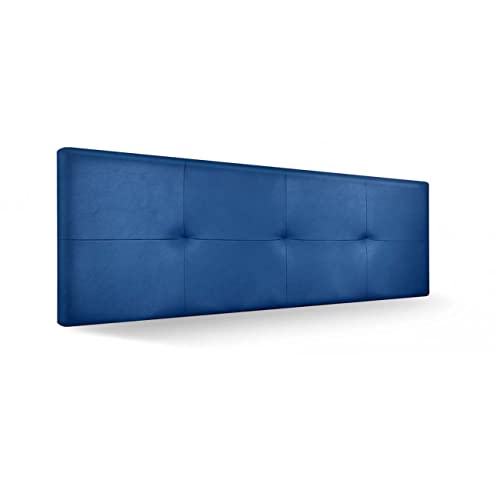 Cabecero tapizado en Polipiel Modelo Malaga 3. Cabezal para Cama de Matrimonio o Juvenil. Cabeceros de 50 de Altura. (Azul, para Cama de 200 (Medidas 210x50x5))