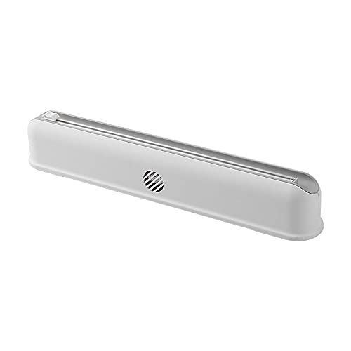 Haguka Plastic Wrap Dispenser with Slide Cutter Reusable Cling Film Dispenser Double Elastic Buckle Adjustable Length for Aluminum foil 1 Roll Plastic Food Wrap Included (White)