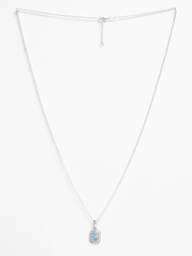 Image of Clara 925 Silver Blue Solitaire Men Pendant Necklace Gift for Men & Boys | Available With or Without Chain | Platinum Plated | Swiss Zirconia