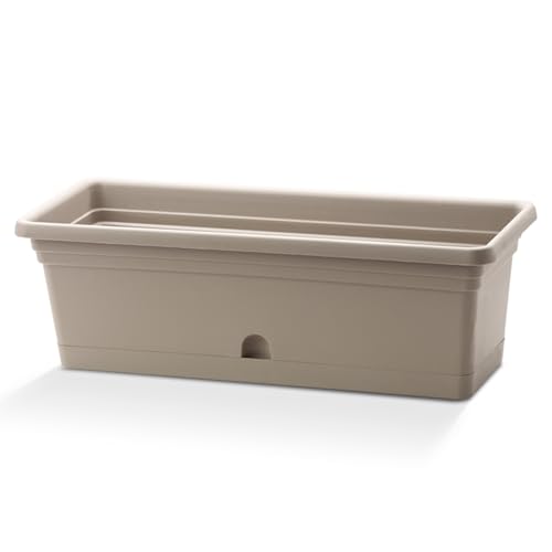 Crescent Garden in/Outdoor Emma Rectngl Plastic Flower Pot Capuccino Colored Planter, 20 Inches