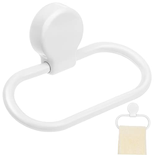 Angoily Self Adhesive Hand Towel Ring Adhesive Hand Towel Holder Towel Rings Suction Cup Towel Hook Bathroom Hardware Wall Mounted Hooks Kitchen Towel Rack Round Hanging Towel Rack White