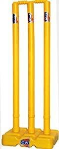  CW Set di vignette in plastica pesante per gioco di cricket Gully Ground Wicket Set giallo (Bails + base + ceppi) per 7 anni e sopra bambini e ragazzi anziani