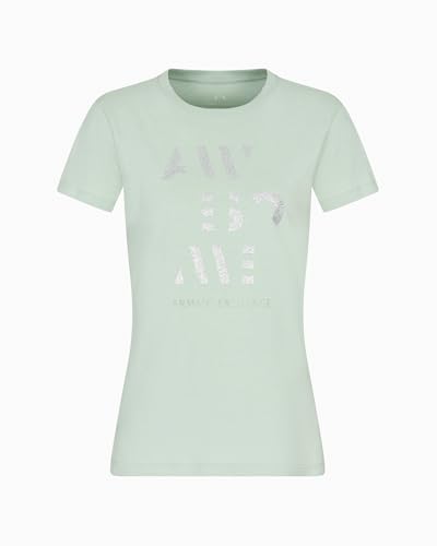 T-shirt Armani Exchange vert pour femme en coupe régulière avec logo pailleté