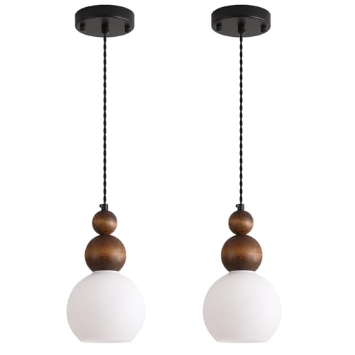 Rustic Farmhouse Wood Pendant Light 2-Pack