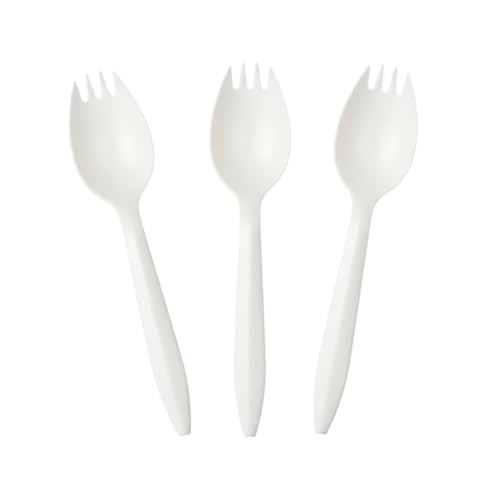 Yoaier 5.5 Eco Friendly Disposable Sporks Heavy Duty Upgraded Heat Resistant & BPA Free Solid and Durable Plastic Cutlery Premium Disposable Sporks for Party Supply(50 Count)