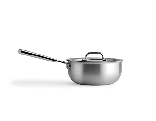 Misen Premium Saucier Pan with Lid & Stay Cool Handle - 5-Ply Stainless Steel Cookware - Gas, Electric & Induction Cooking, Thick Bottom, Heats Evenly - 3 Quarts