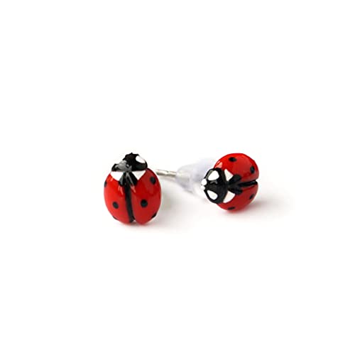 Ladybug Tiny Stud Earrings Red Miniature Stainless Steel Posts Petite Minimalist Nature Jewelry Delicate Insect Accessory