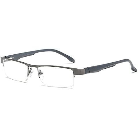 LANOMI Reading Glasses Metal Half Frame Spring Hinges Rectangle Style Flexible Clear Glasses Classic Computer Readers For Men and Women (Grey, 1.5) Cover