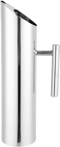 Fiegcit 冷水ポット ウォーターピッチャー ドリンクサーバー 麦茶ポット 水差し お茶 ポット 冷水筒 お茶入れる容器 ステンレス ウォーターポット 頑丈で耐久性 大容量 飲料ポット おしゃれ お手入れ簡単 ホテル お店用(7桁ハンドル スチールカラ