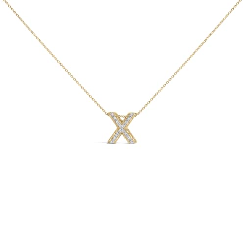 Yellow Gold Vermeil Diamond Accent "X" Initial Bubble Pendant Necklace