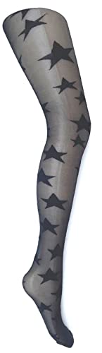 MYSASI Medias de mujer estampadas con estrellas de moda 20 denier, color negro, Negro, 12-14 Plus Tall