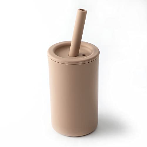 Image of TOPGOMES Toddler Straw Cup, Food Grade Silicone Training Cup for Baby, Come with Straw Brush, BPA Free, 7 oz (Sand)
