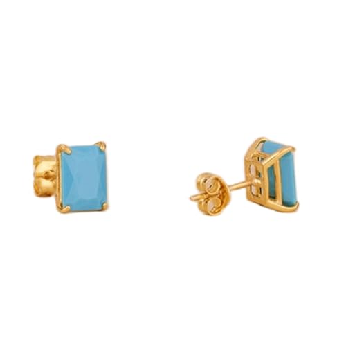 Boucles d'oreilles turquoise rectangulaires en argent 925 doré femme LKSTD_0464