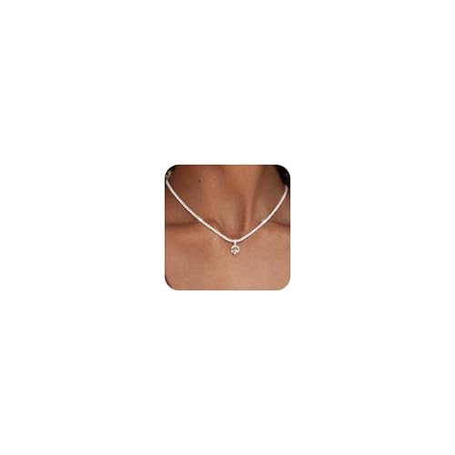Maynor Birthstone Necklace for Women 925 Sterling Silver Necklace with Peridot Aug Cubic Zirconia Pendant Adjustable Silver Chain Personalised Choker Jewellery Birthday Gift for Women & Girls