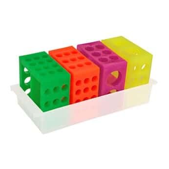 Cole-Parmer 4-Way Modular Tube Rack w/Tray, PP, Fluorescent Colors