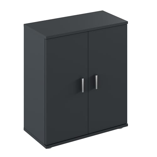 Kondela Sideboard Schrank | Graphit, Schmal | Kommode 60cm breit, 30cm tief | Cabinet Sideboard schwarz 60cm mit Türen | Beistellschrank, Midischrank für Wohnzimmer, Schlafzimmer, Kinderzimmer |ADELI