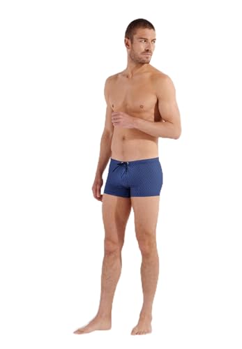 Hom Herren Morny Badehose Swim Trunks, Micro Motiv Marineblau/Orange, S