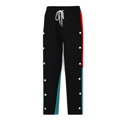 evzosrz Men's Fashion Sport Pants Side Button Drawstring Elastic Waist Sweatpants Color Blocked Track Athletic Training Pants2
