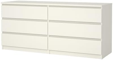 Tvilum 6 Drawer Double Dresser, Bedroom Furniture, Handle-free Drawers, Contemporary, White