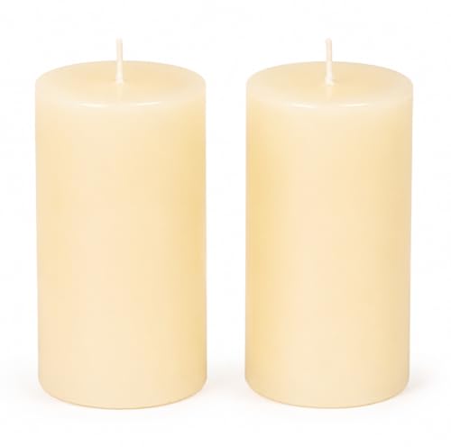 Image of AuraDecor Vanilla Caramel Scented Pillar Candles | Set of 2 | 25 Hours Burn Time Each | Smokeless Paraffin Wax Candles | Long Lasting Fragrance | Decorative Candle for Home Decor & Gifts